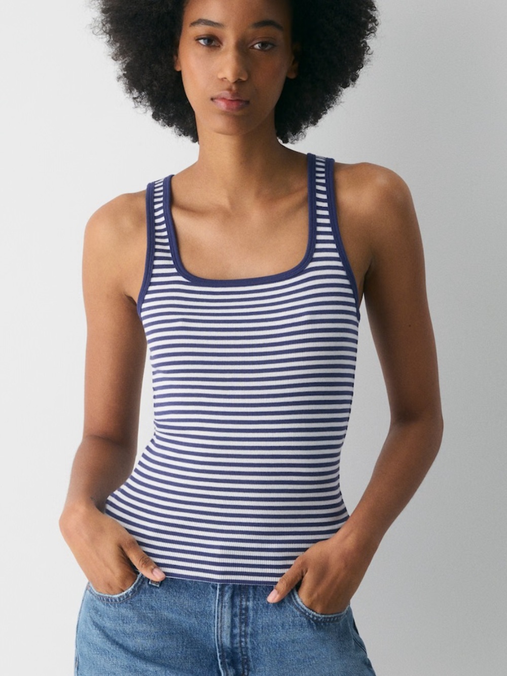 NWT Aritzia Homestretch Rib Frequency Tank Stripe Harbour Navy & White L